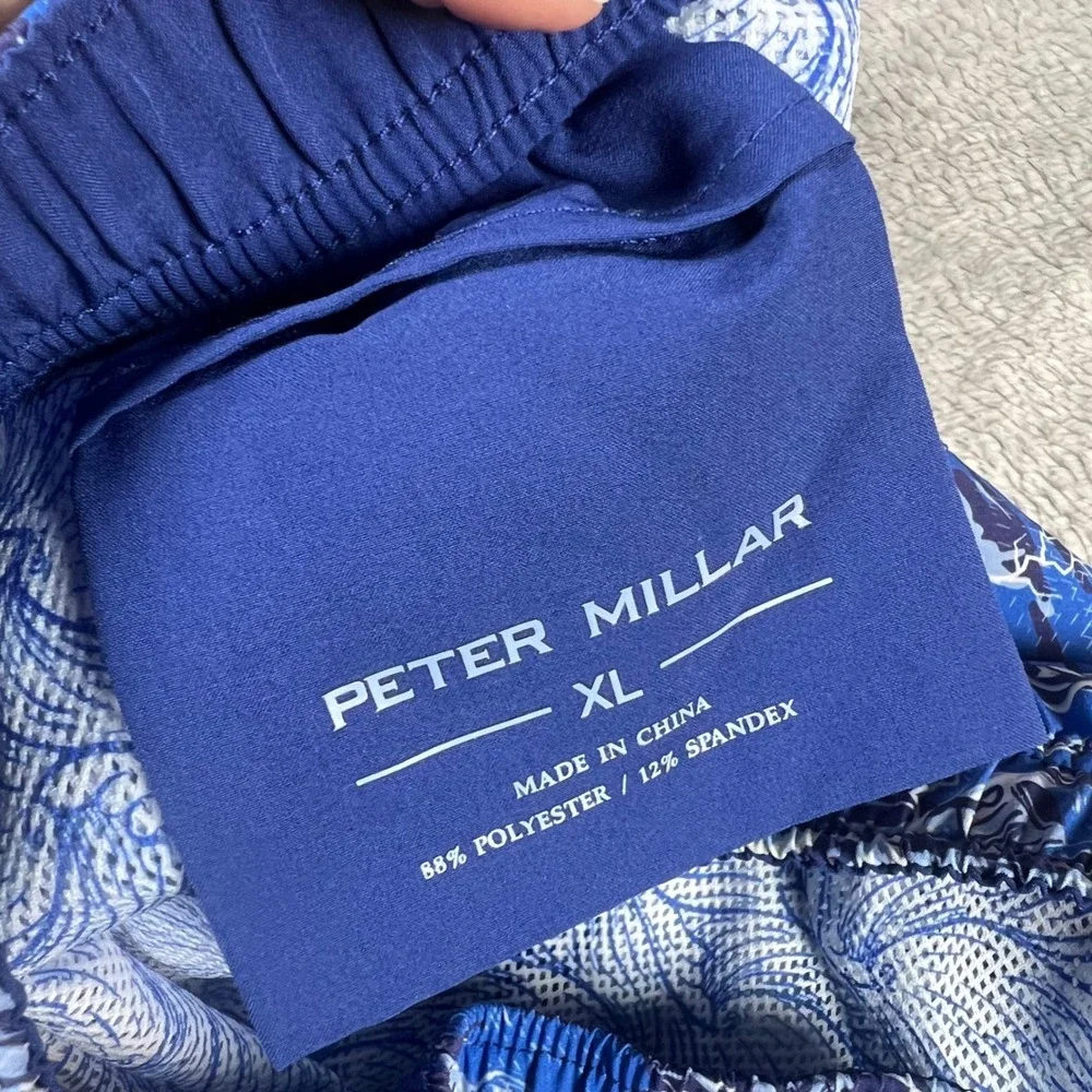Peter Millar Men's XL Swim Trunks Blue Wave Rum Print Board Shorts